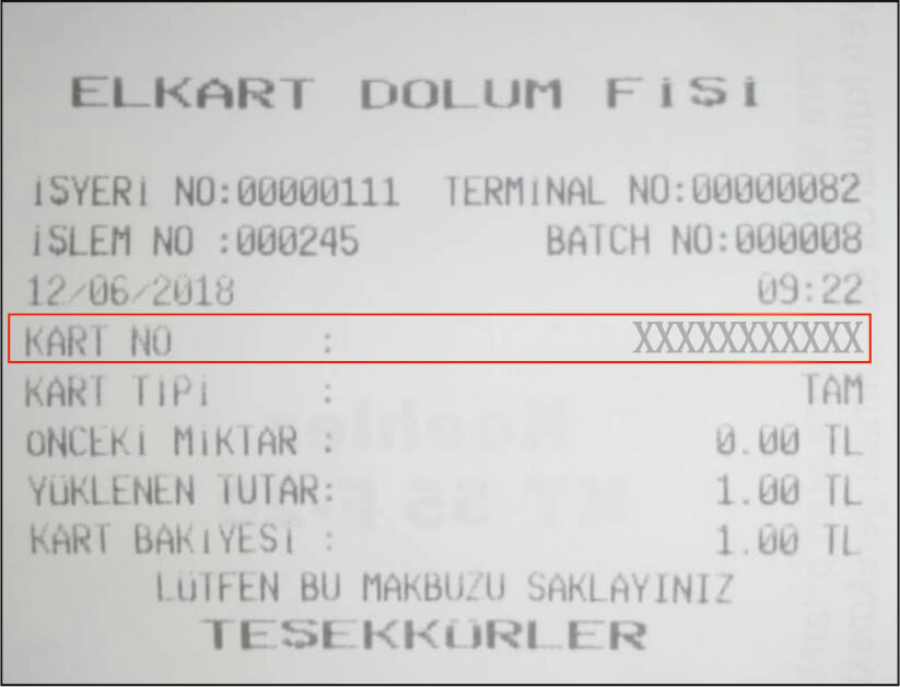 Kart Dolum Fişi